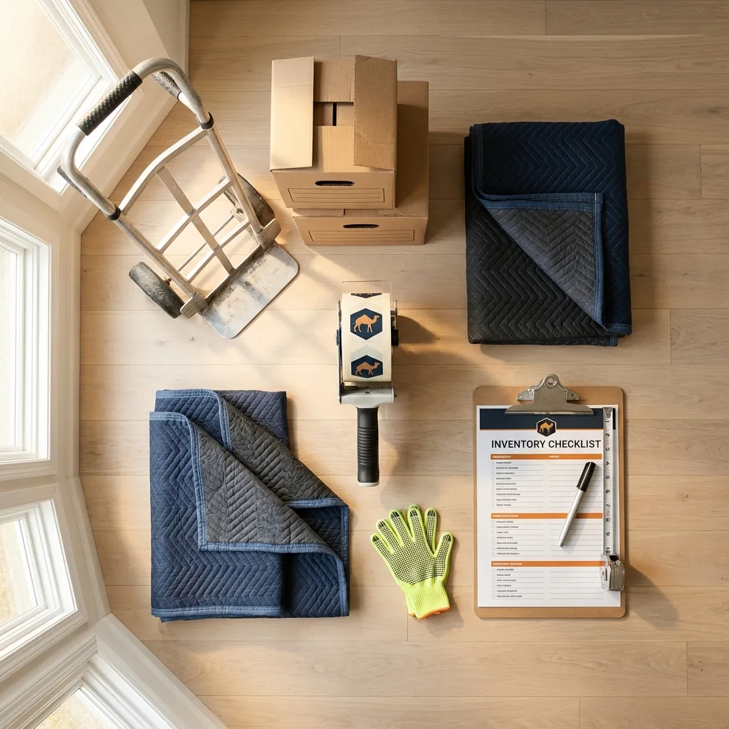 Professional moving supplies and packing materials layout for Bessemer residential relocations